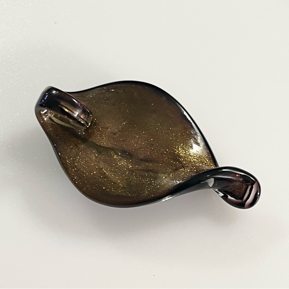Hand-blown Lampwork Black Brown Gold Glitter Glass Swirl Teardrop Pendant - Picture 9 of 16